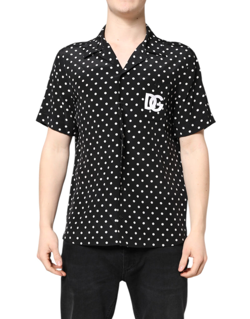 Black Polka Dot Short Sleeves Casual Shirt-Dolce & Gabbana-LabelTerrace.com