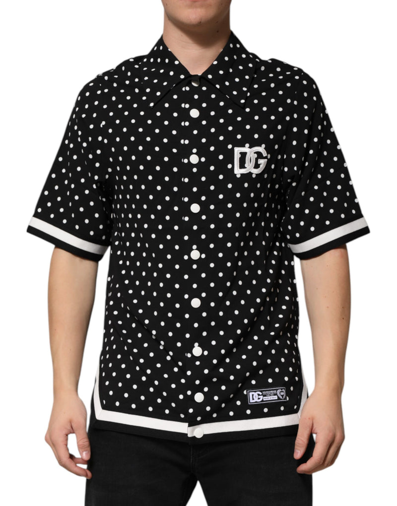 Black Polka Dot Short Sleeves Collared Polo T-shirt-Dolce & Gabbana-LabelTerrace.com