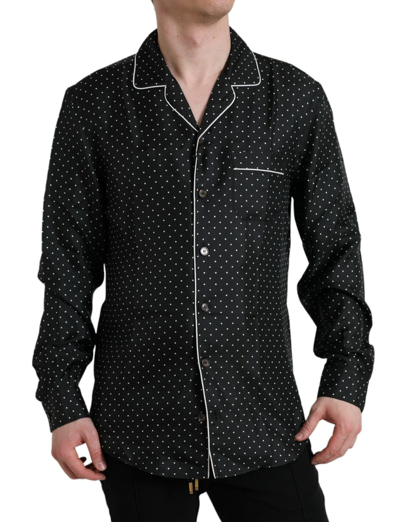 Black Polka Dot Silk Long Sleeve Shirt-Dolce & Gabbana-LabelTerrace.com