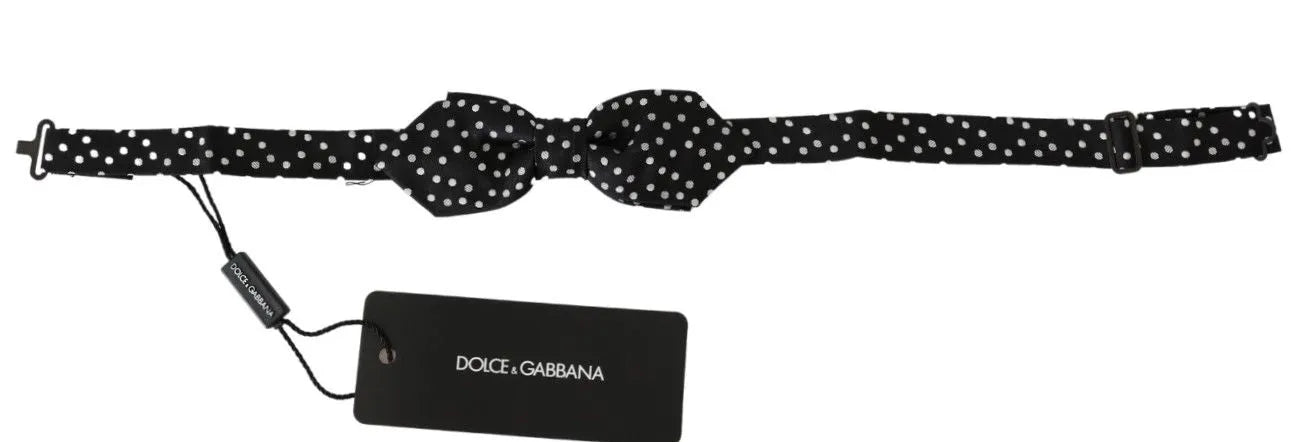 Black Polka Dots Mens Necktie Papillon 100% Silk Bow Tie-Dolce & Gabbana-LabelTerrace.com