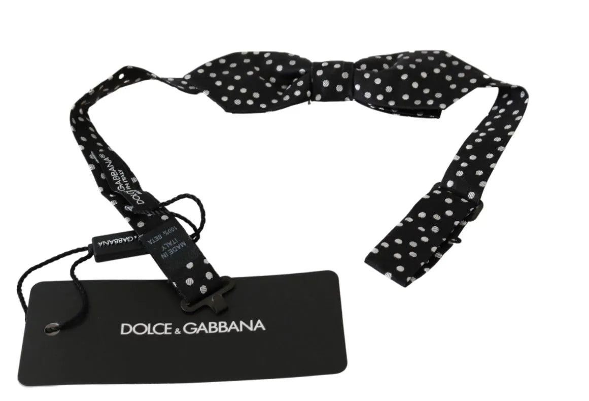 Black Polka Dots Mens Necktie Papillon 100% Silk Bow Tie-Dolce & Gabbana-LabelTerrace.com