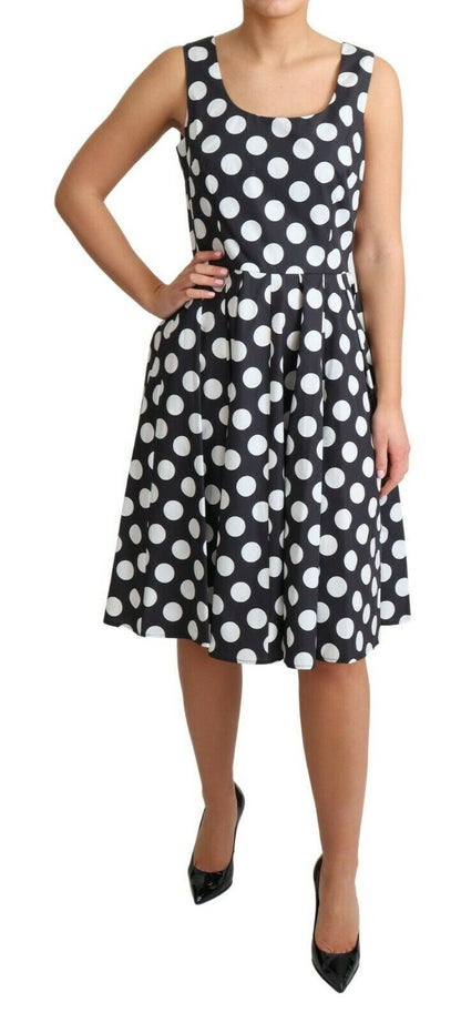Black Polka Dotted Cotton A-Line Dress-Dolce & Gabbana-LabelTerrace.com
