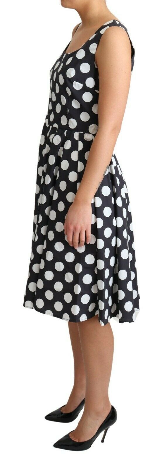 Black Polka Dotted Cotton A-Line Dress-Dolce & Gabbana-LabelTerrace.com
