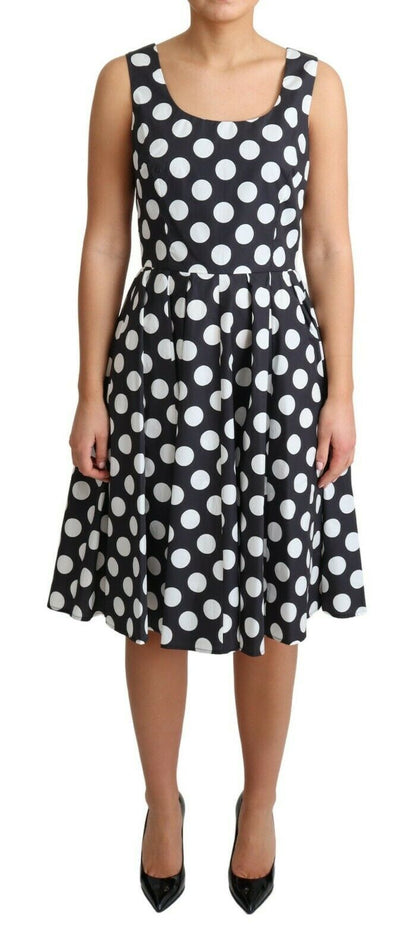 Black Polka Dotted Cotton A-Line Dress-Dolce & Gabbana-LabelTerrace.com
