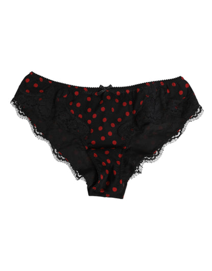 Black Polka Dotted Silk Low Waist Panty Underwear