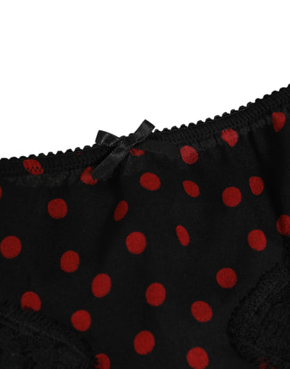 Black Polka Dotted Silk Low Waist Panty Underwear