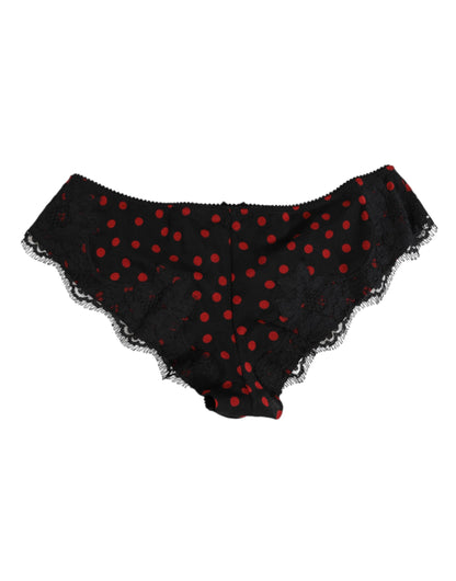 Black Polka Dotted Silk Low Waist Panty Underwear