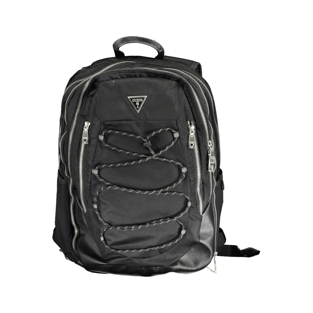 Black Polyamide Men Backpack-Guess Jeans-LabelTerrace.com