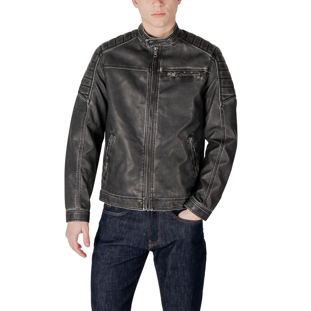 Black Polyester Biker Jacket