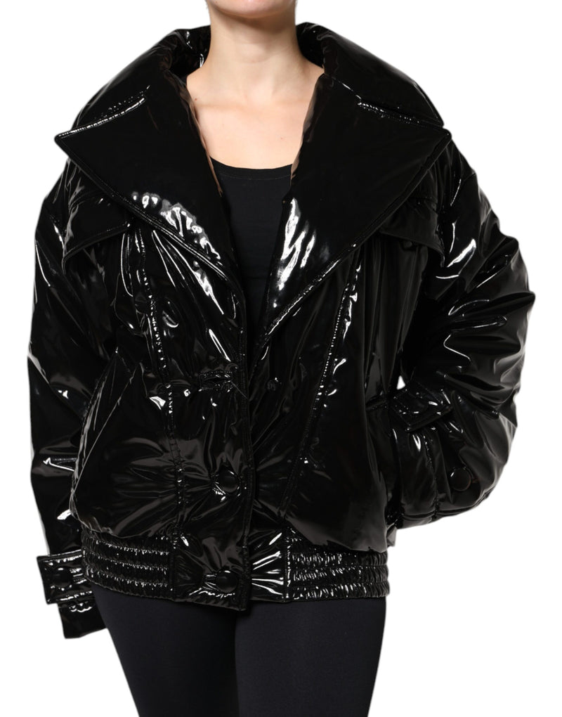 Black Polyester Button Down Blouson Jacket-Dolce & Gabbana-LabelTerrace.com
