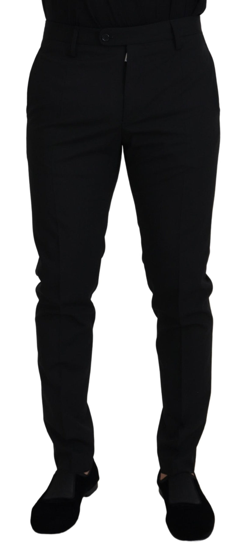 Black Polyester Chino Formal Pants-Dolce & Gabbana-LabelTerrace.com