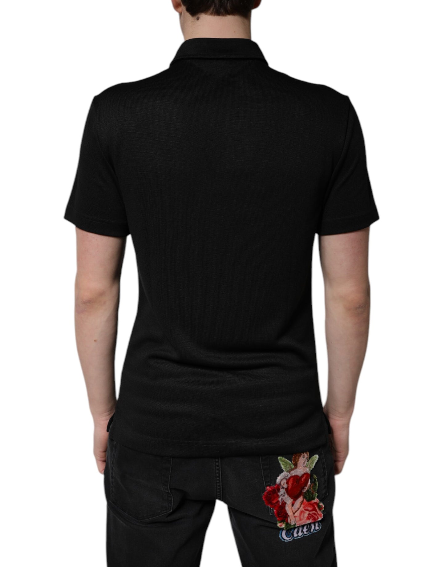 Black Polyester DG Logo Collared Polo T-shirt-Dolce & Gabbana-LabelTerrace.com