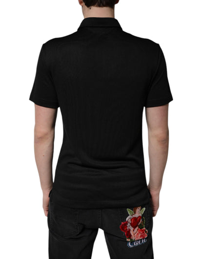 Black Polyester DG Logo Collared Polo T-shirt-Dolce & Gabbana-LabelTerrace.com