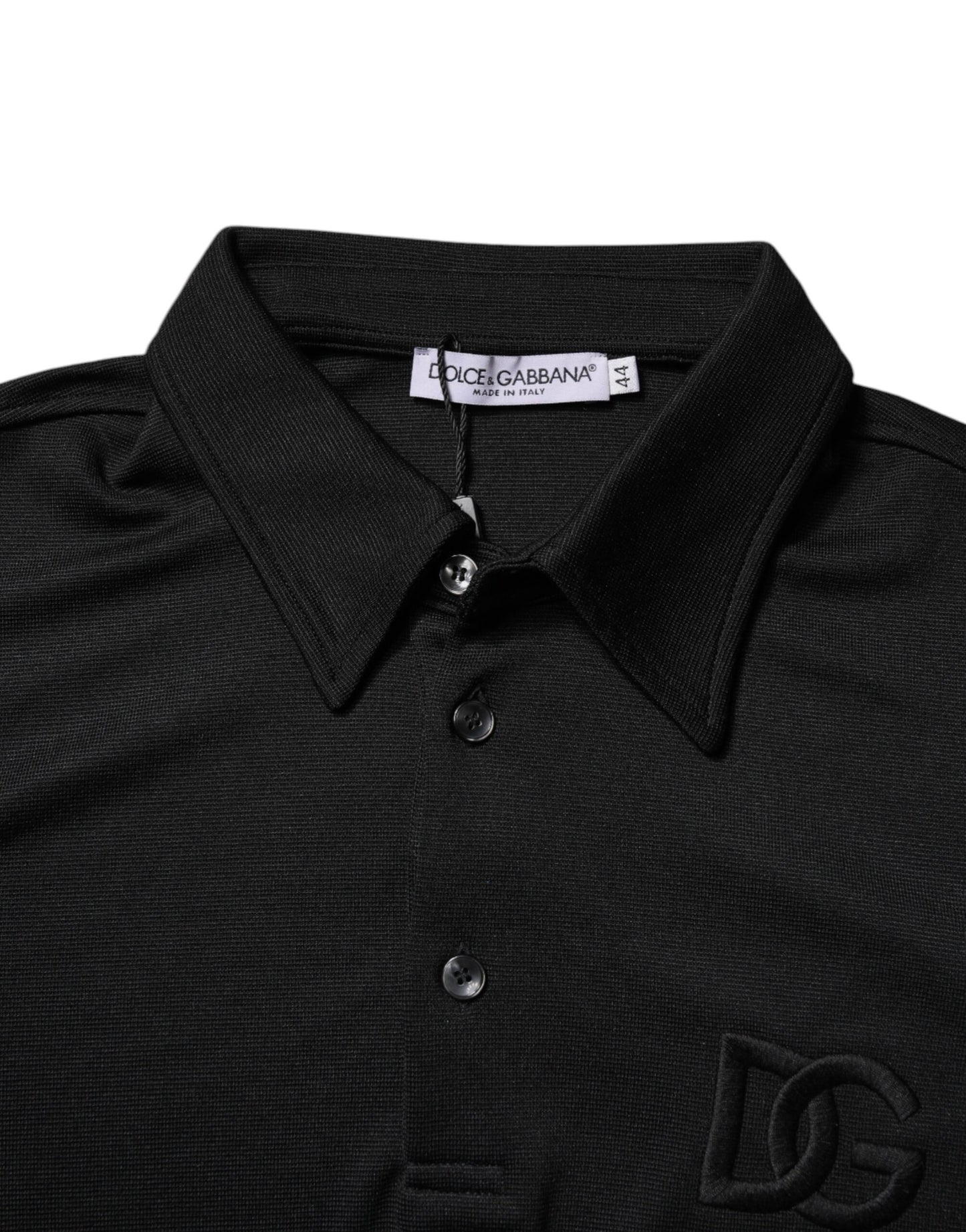 Black Polyester DG Logo Collared Polo T-shirt-Dolce & Gabbana-LabelTerrace.com