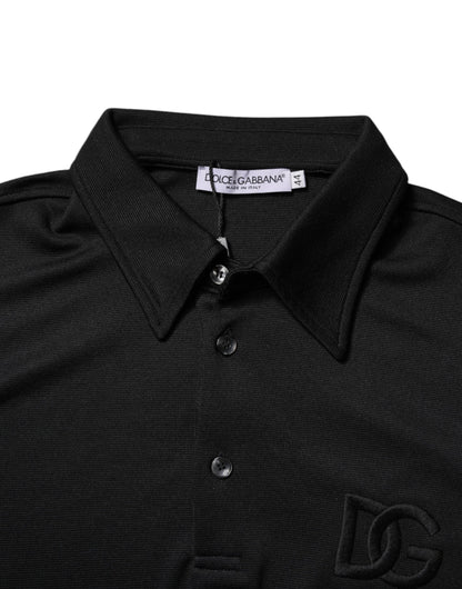 Black Polyester DG Logo Collared Polo T-shirt-Dolce & Gabbana-LabelTerrace.com