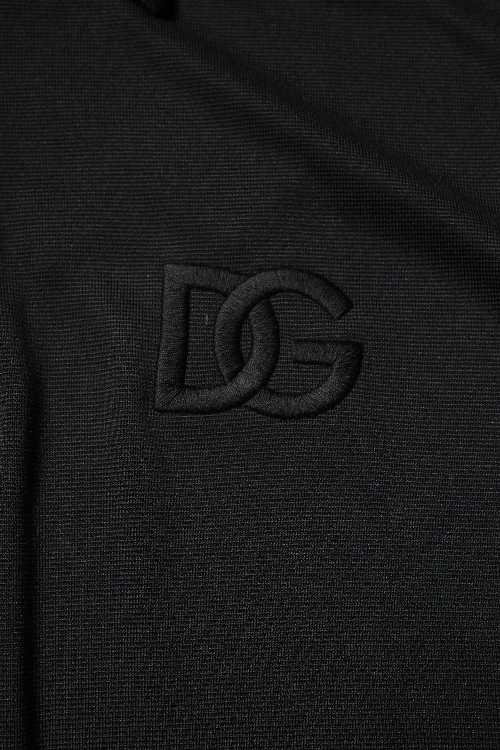 Black Polyester DG Logo Collared Polo T-shirt-Dolce & Gabbana-LabelTerrace.com