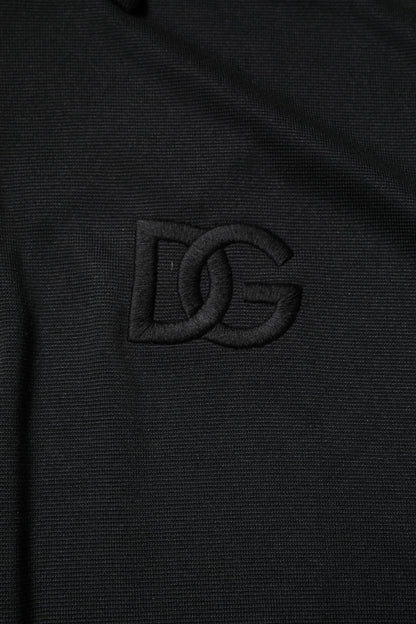 Black Polyester DG Logo Collared Polo T-shirt-Dolce & Gabbana-LabelTerrace.com