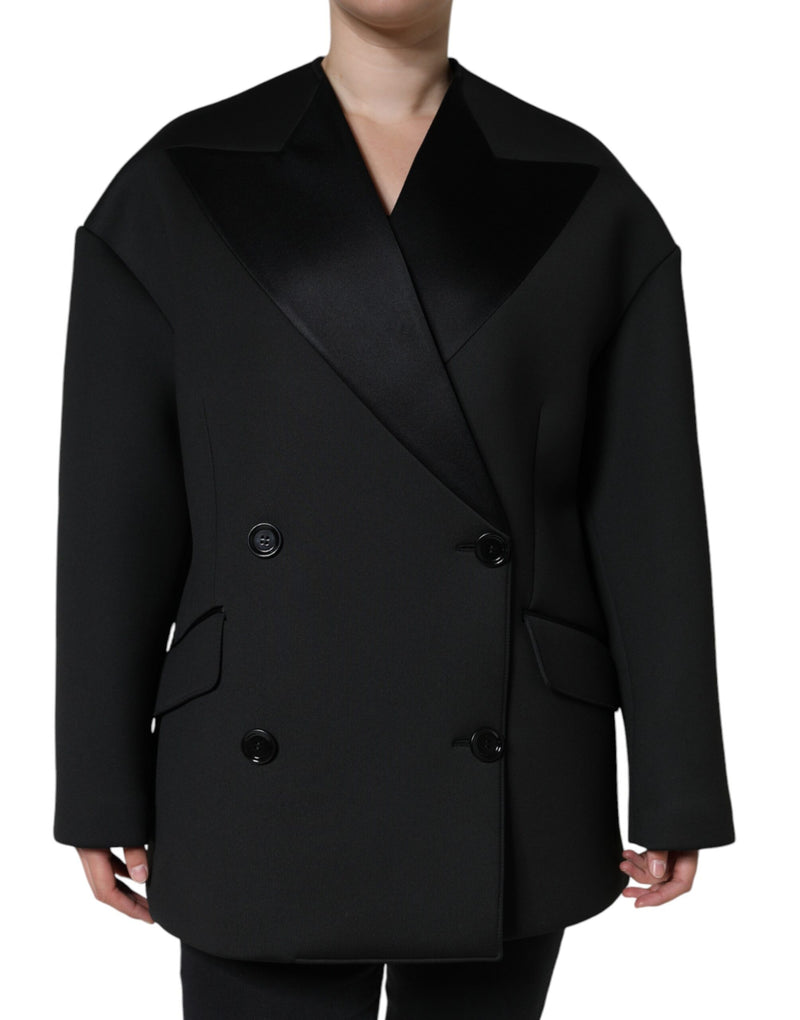 Black Polyester Double Breasted Coat Jacket-Dolce & Gabbana-LabelTerrace.com