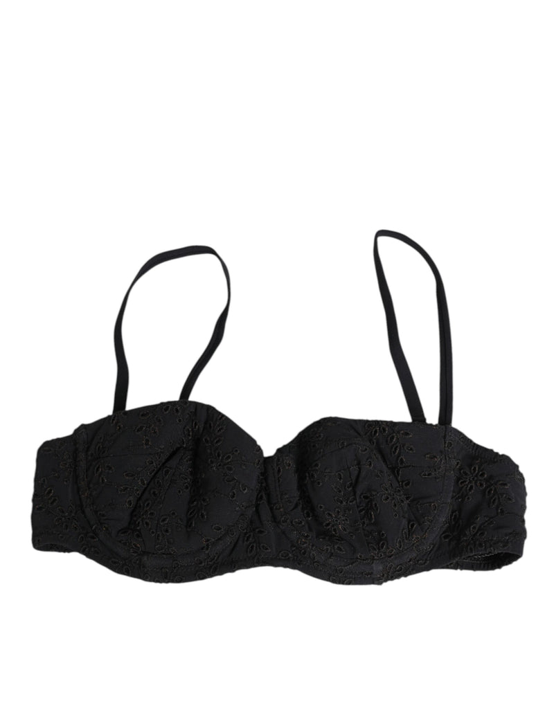 Black Polyester Embroidered Underwire Bra Underwear-Dolce & Gabbana-LabelTerrace.com
