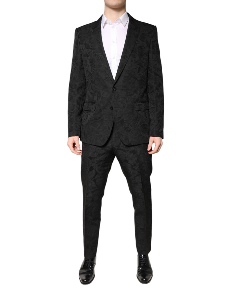 Black Polyester Floral Jacquard 2 Piece Suit-Dolce & Gabbana-LabelTerrace.com