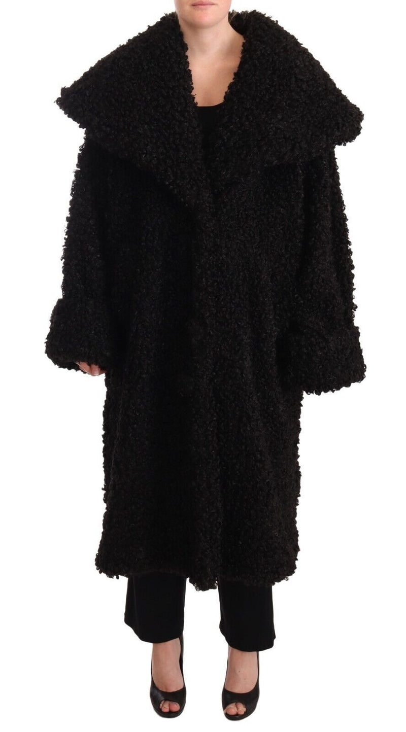 Black Polyester Fur Trench Coat Jacket-Dolce & Gabbana-LabelTerrace.com