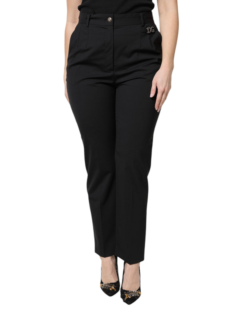 Black Polyester High Waist Dress Pants-Dolce & Gabbana-LabelTerrace.com