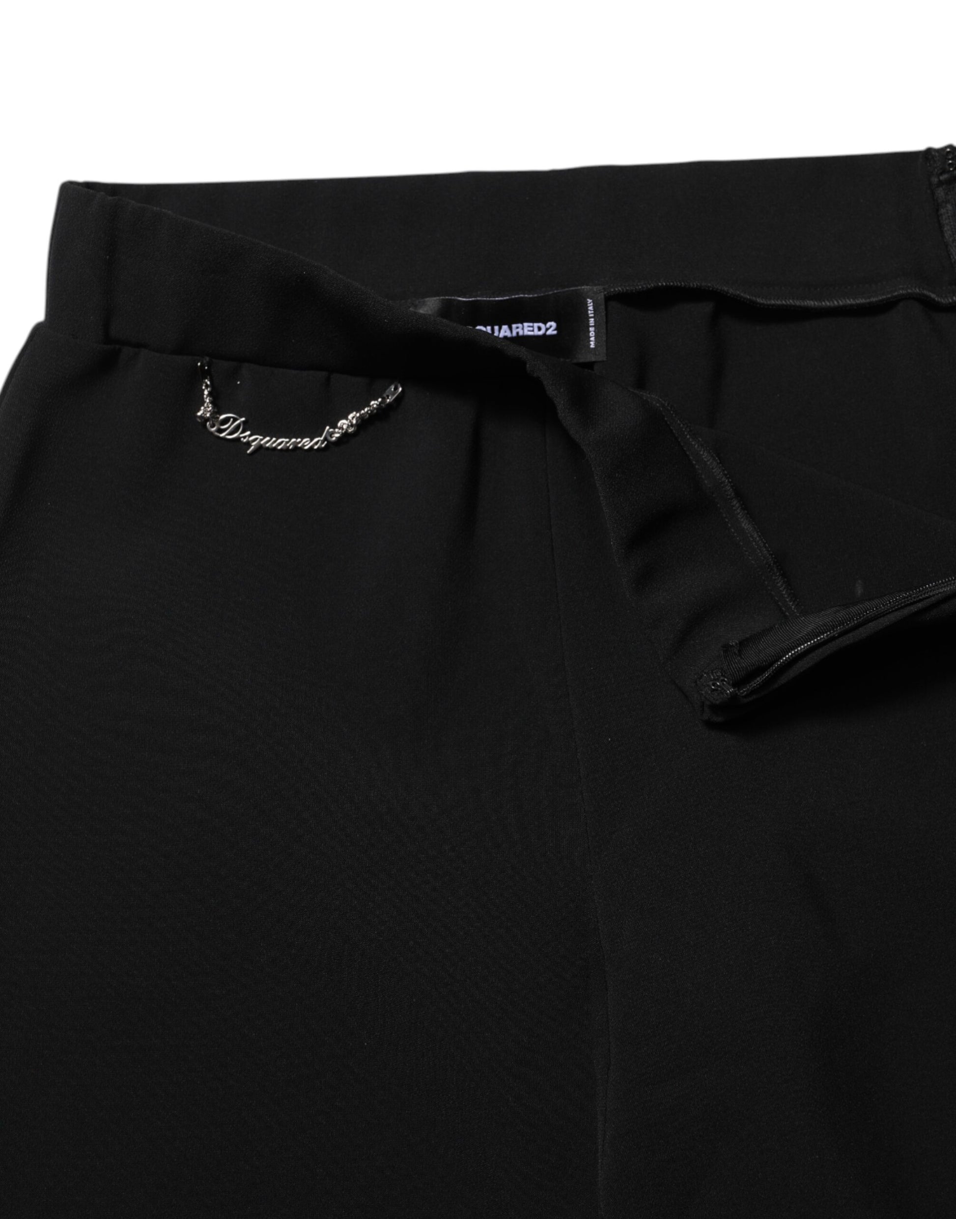 Black Polyester High Waisted Flared Pants-Dsquared²-LabelTerrace.com