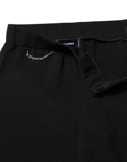 Black Polyester High Waisted Flared Pants-Dsquared²-LabelTerrace.com