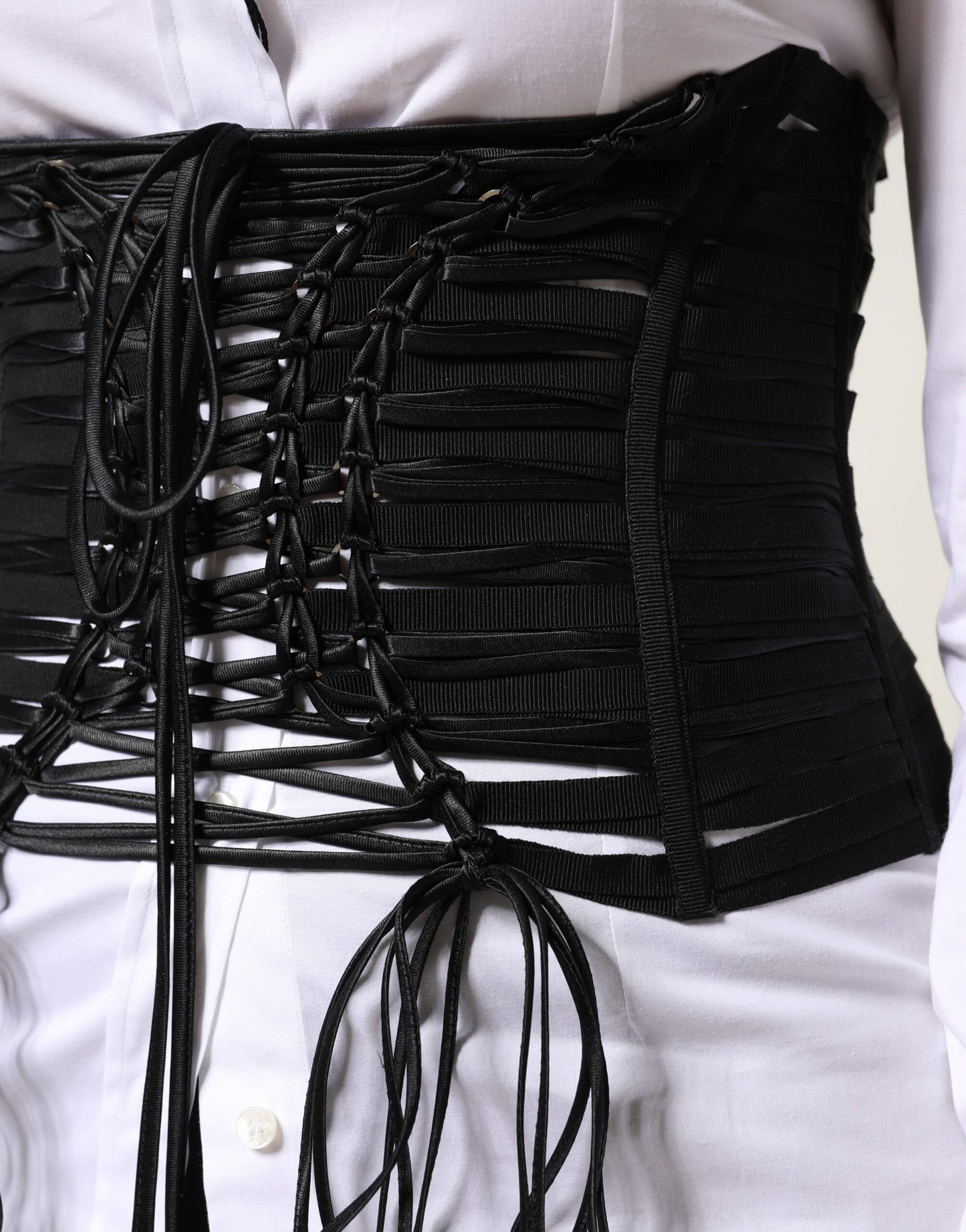 Black Polyester LaceUp Waist Cincher Corset Top