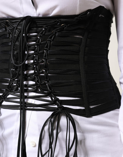 Black Polyester LaceUp Waist Cincher Corset Top