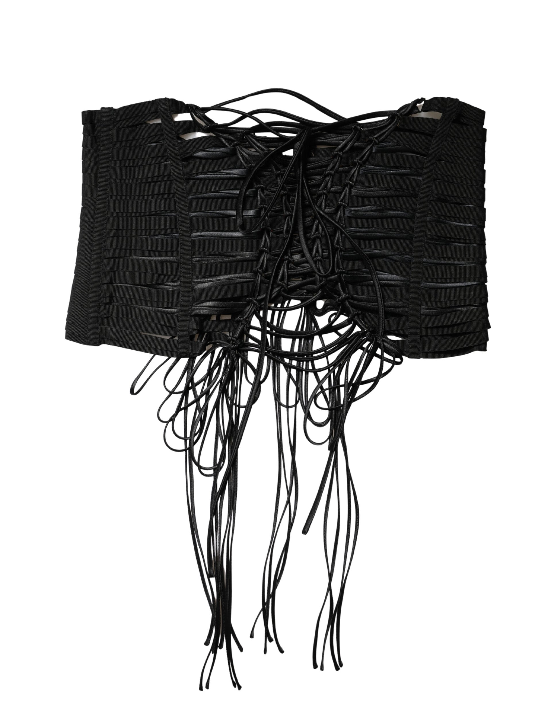 Black Polyester LaceUp Waist Cincher Corset Top