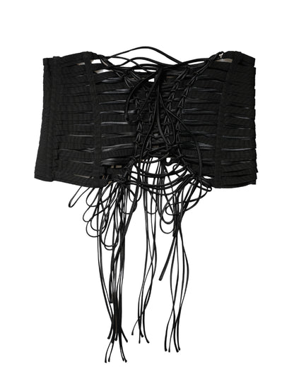 Black Polyester LaceUp Waist Cincher Corset Top