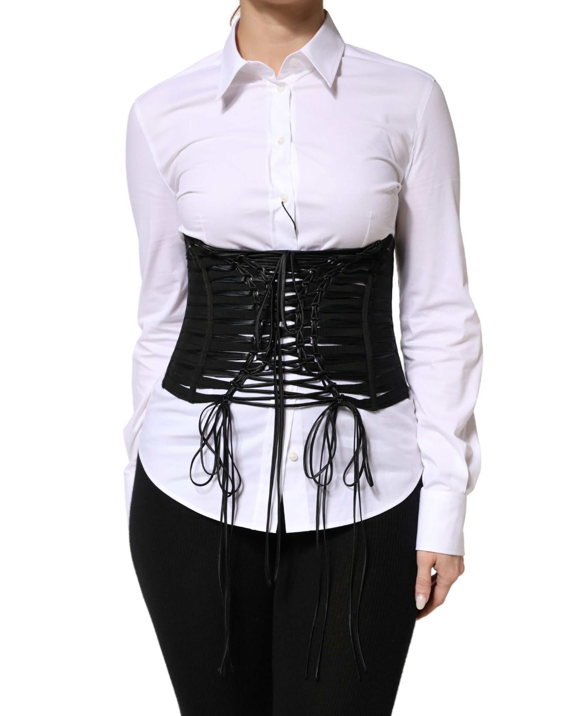 Black Polyester LaceUp Waist Cincher Corset Top