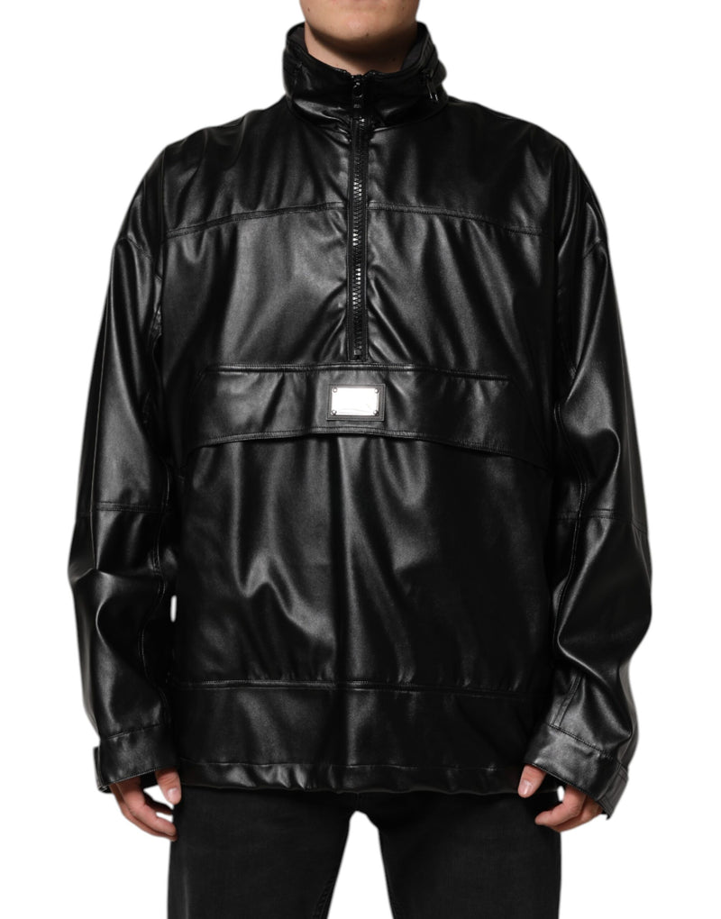 Black Polyester Logo Plaque Bomber Jacket-Dolce & Gabbana-LabelTerrace.com