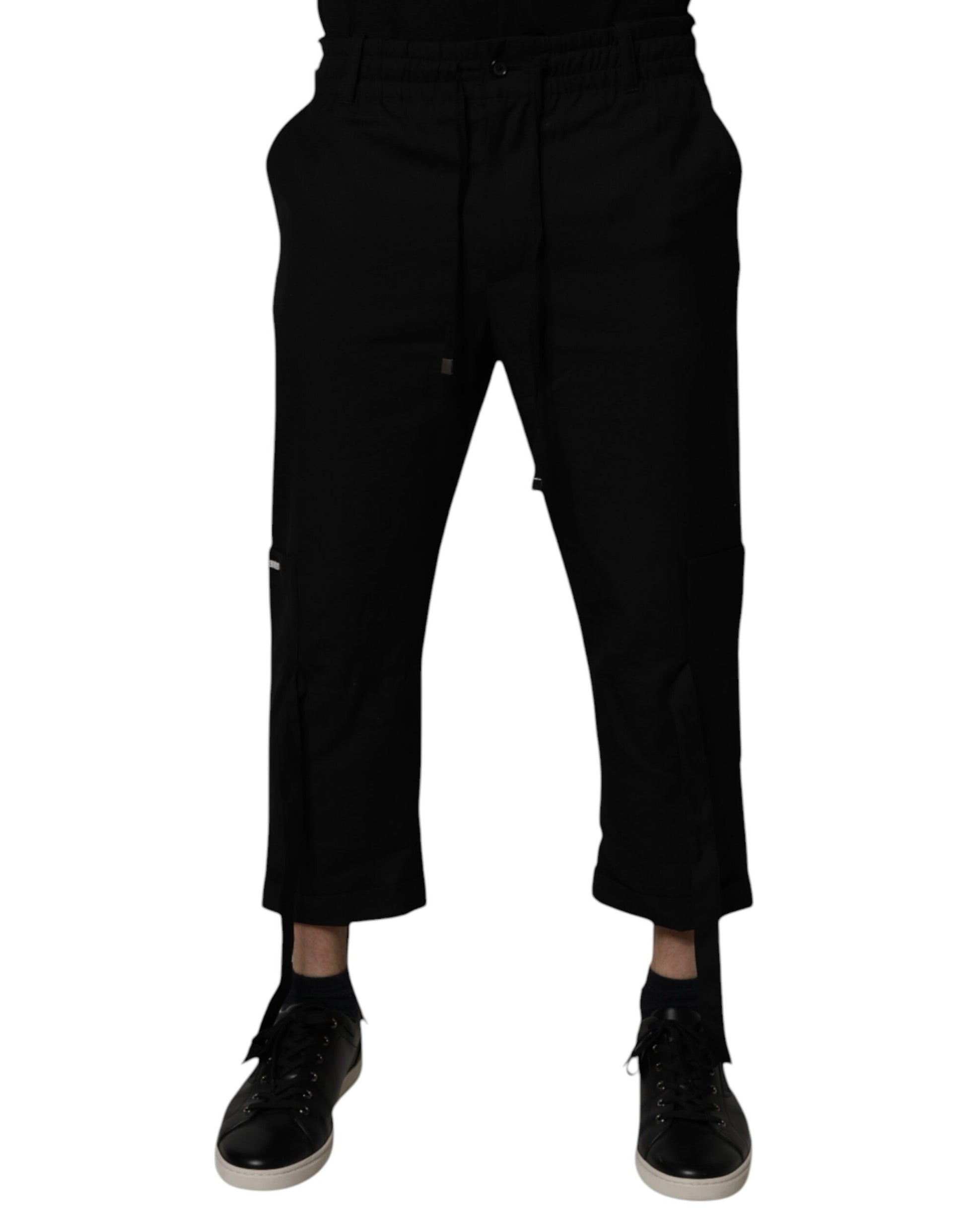 Black Polyester Men Cropped Pants-Dolce & Gabbana-LabelTerrace.com