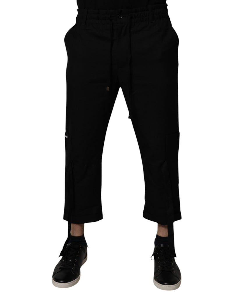 Black Polyester Men Cropped Pants-Dolce & Gabbana-LabelTerrace.com