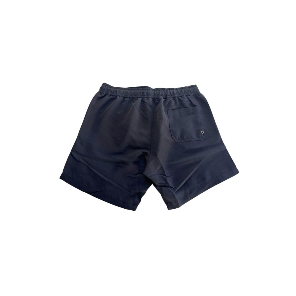 "Black Polyester Men Swim Shorts"-Trussardi Beachwear-LabelTerrace.com