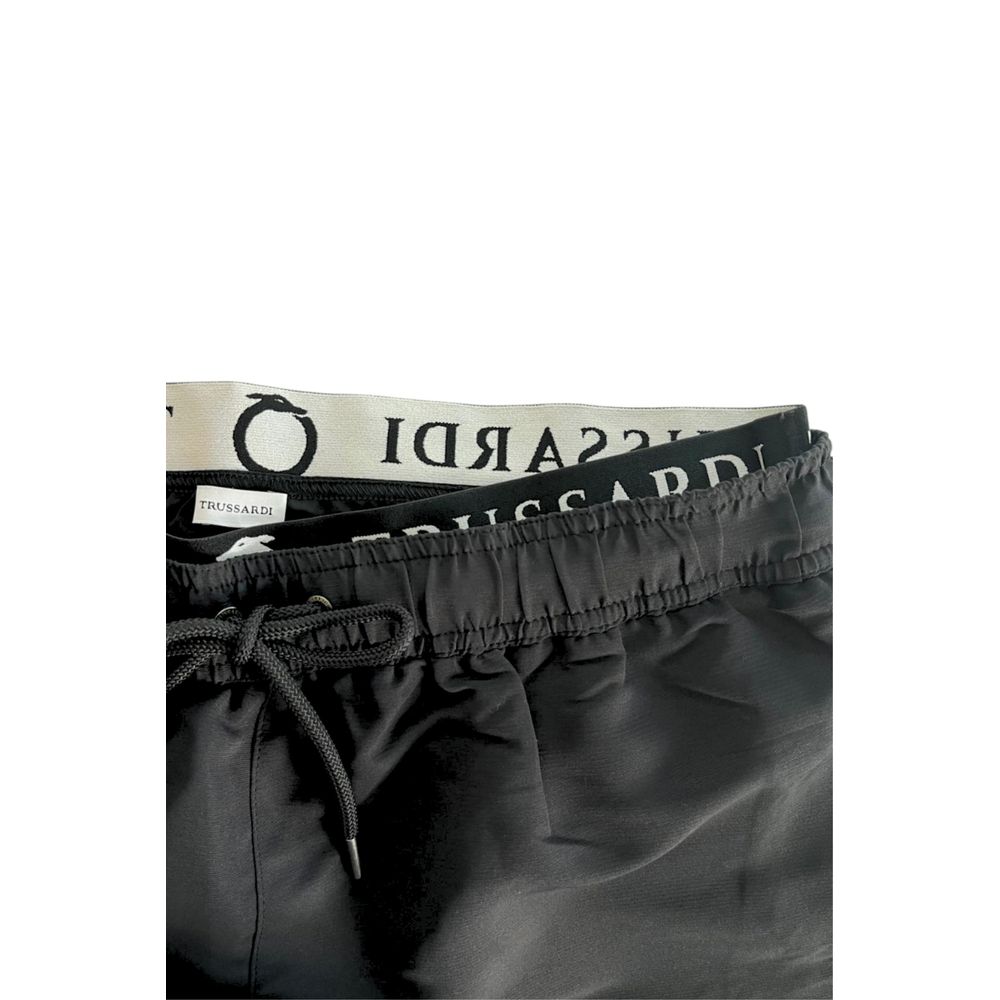 "Black Polyester Men Swim Shorts"-Trussardi Beachwear-LabelTerrace.com