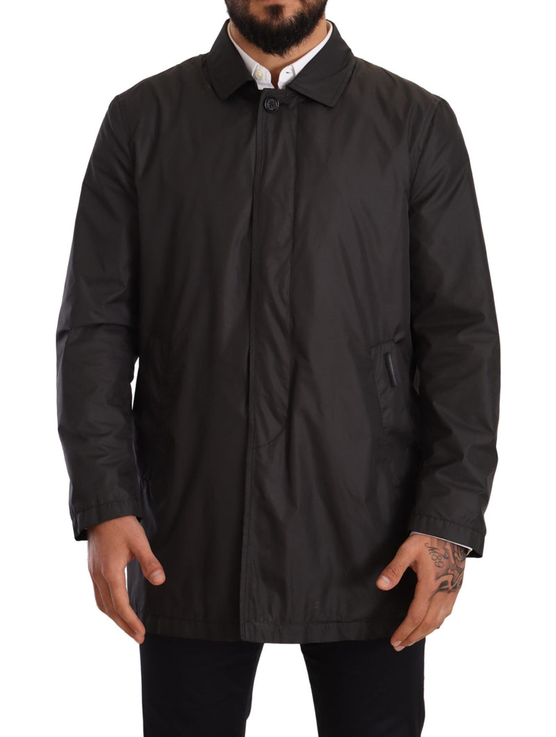 Black Polyester Mens Trench Coat Jacket-Dolce & Gabbana-LabelTerrace.com