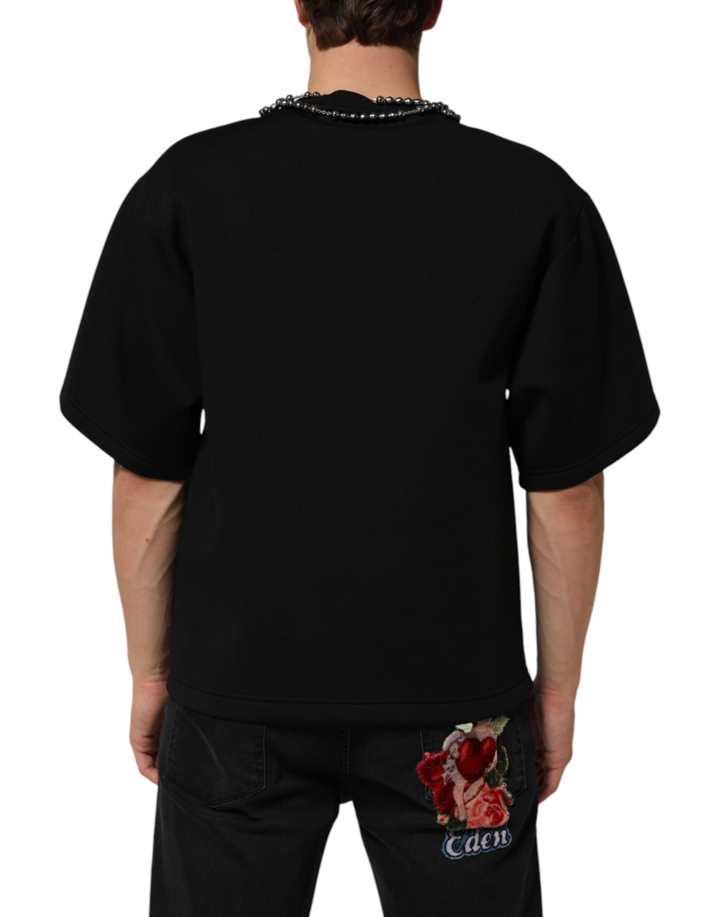 Black Polyester Necklace Embellished T-shirt-Dolce & Gabbana-LabelTerrace.com