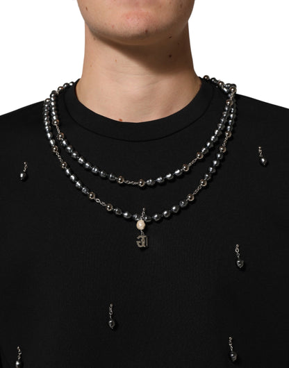 Black Polyester Necklace Embellished T-shirt-Dolce & Gabbana-LabelTerrace.com