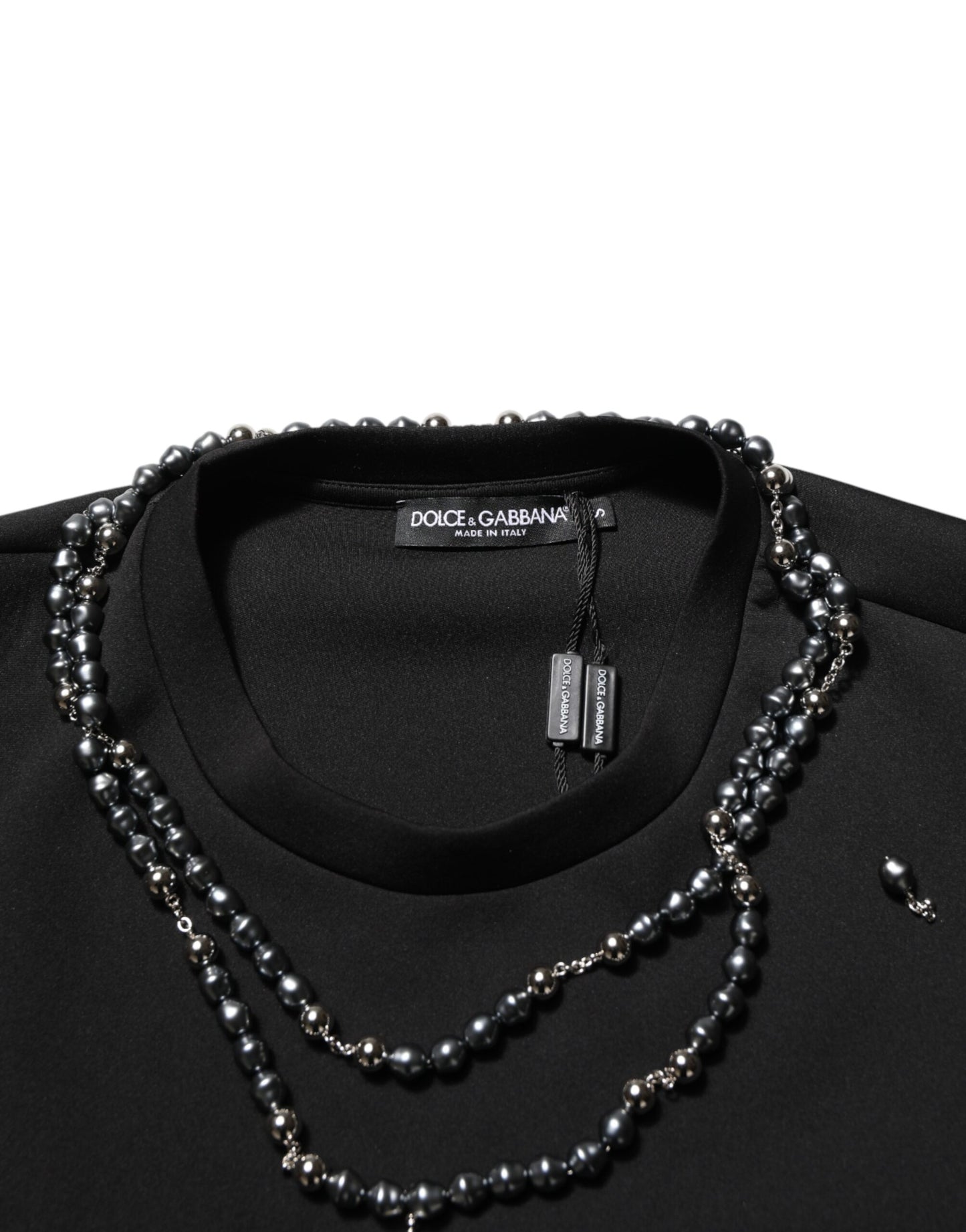 Black Polyester Necklace Embellished T-shirt-Dolce & Gabbana-LabelTerrace.com