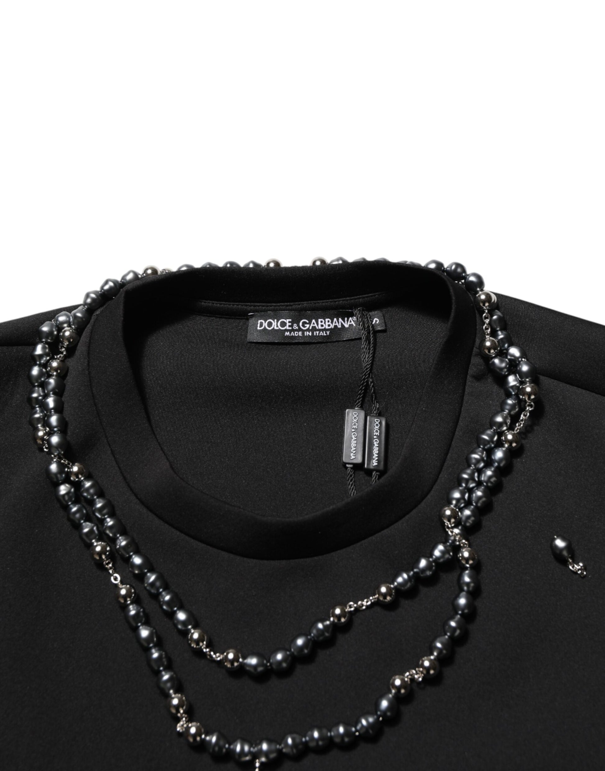 Black Polyester Necklace Embellished T-shirt-Dolce & Gabbana-LabelTerrace.com