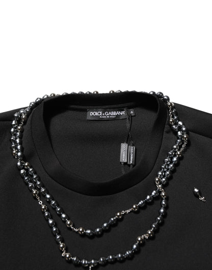 Black Polyester Necklace Embellished T-shirt-Dolce & Gabbana-LabelTerrace.com