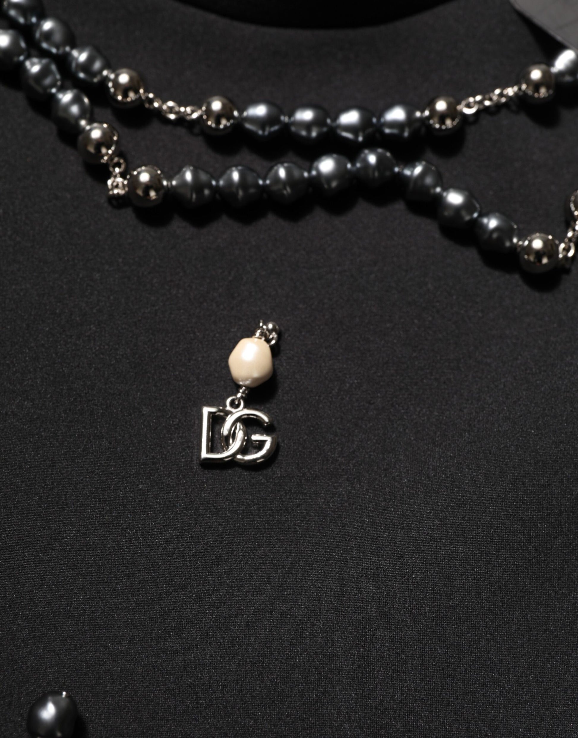 Black Polyester Necklace Embellished T-shirt-Dolce & Gabbana-LabelTerrace.com