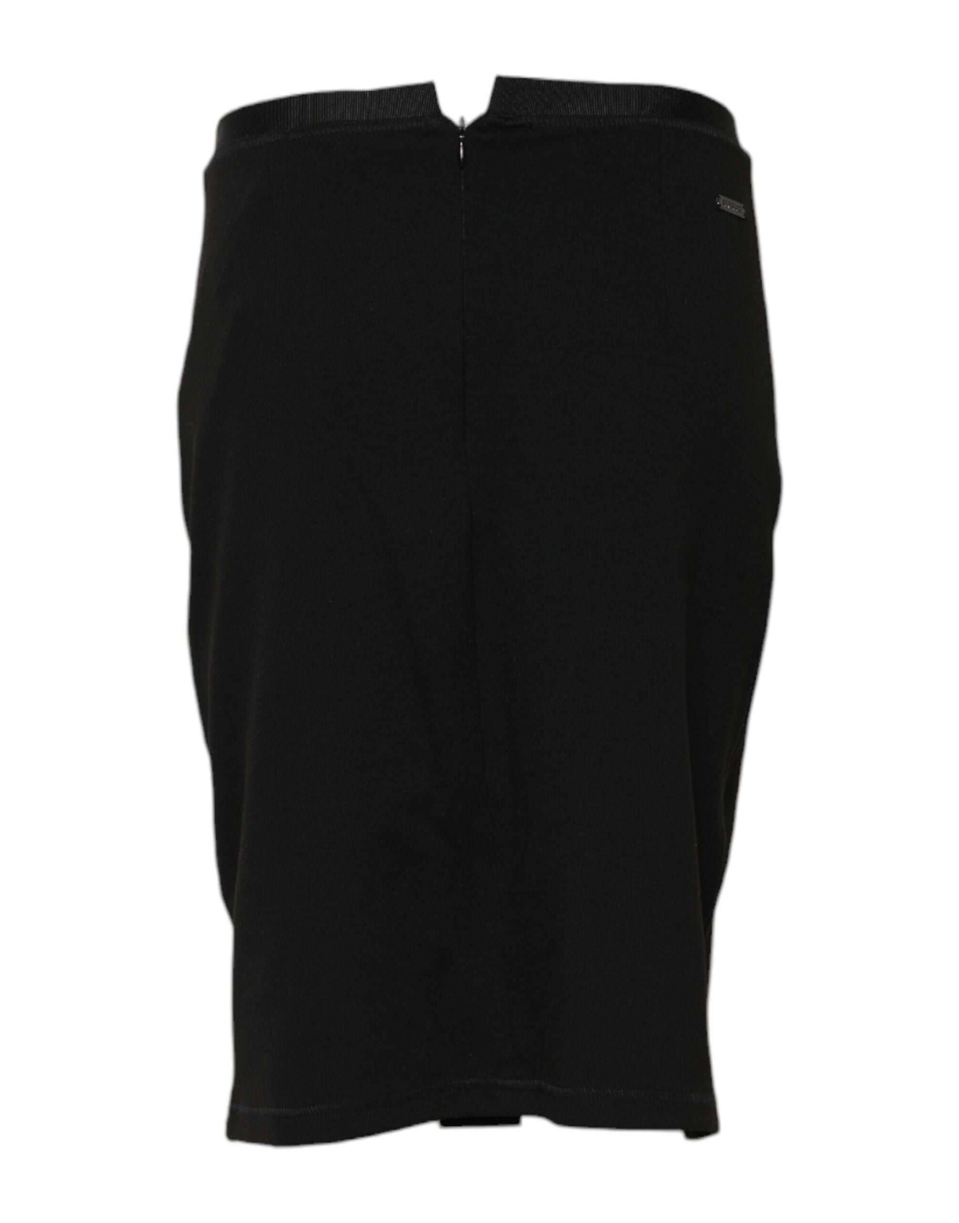 Black Polyester Pencil Cut Knee Length Skirt-GF Ferre-LabelTerrace.com