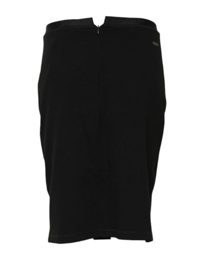 Black Polyester Pencil Cut Knee Length Skirt-GF Ferre-LabelTerrace.com