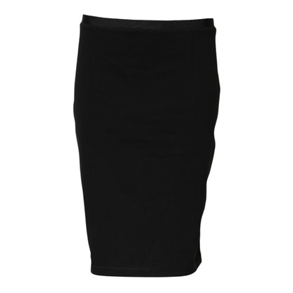 Black Polyester Pencil Cut Knee Length Skirt-GF Ferre-LabelTerrace.com