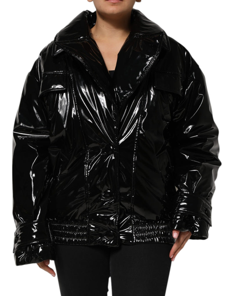 Black Polyester Quilted Puffer Coat Jacket-Dolce & Gabbana-LabelTerrace.com