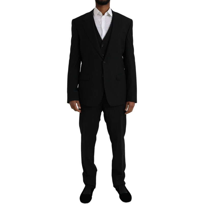 Black Polyester STAFF Formal 3 Piece Suit-Dolce & Gabbana-LabelTerrace.com